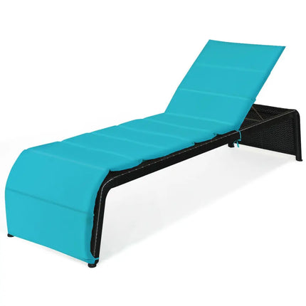 Adjustable Patio Rattan Lounge Chair with Cushions-Turquoise - Turquoise - Outdoor Chaise Lounges