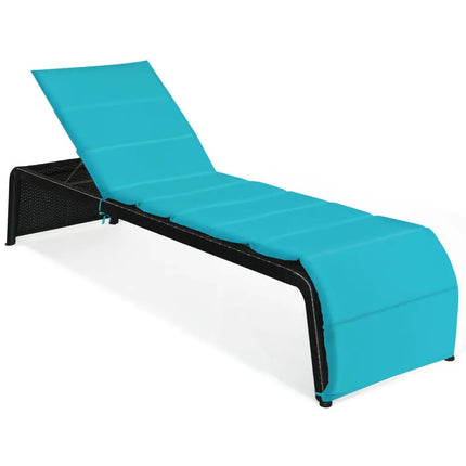 Adjustable Patio Rattan Lounge Chair with Cushions-Turquoise - Turquoise - Outdoor Chaise Lounges