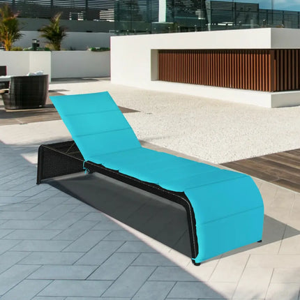 Adjustable Patio Rattan Lounge Chair with Cushions-Turquoise - Turquoise - Outdoor Chaise Lounges
