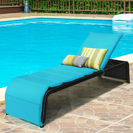 Adjustable Patio Rattan Lounge Chair with Cushions-Turquoise - Turquoise - Outdoor Chaise Lounges