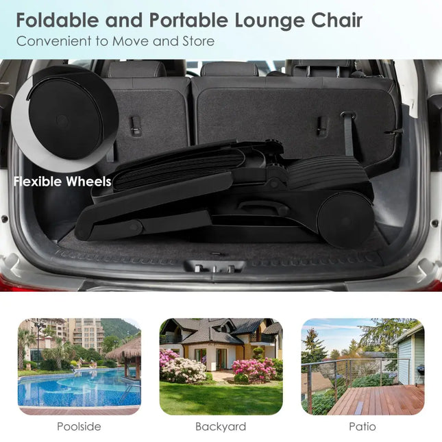 Adjustable Patio Sun Lounger with Weather Resistant Wheels-Black - Black - Outdoor Chaise Lounges
