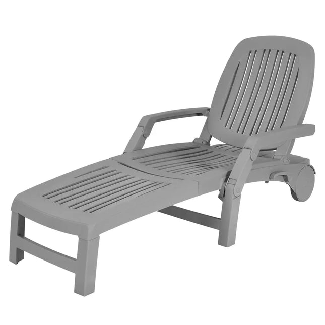 Adjustable Patio Sun Lounger with Weather Resistant Wheels-Gray - Gray - Outdoor Chaise Lounges