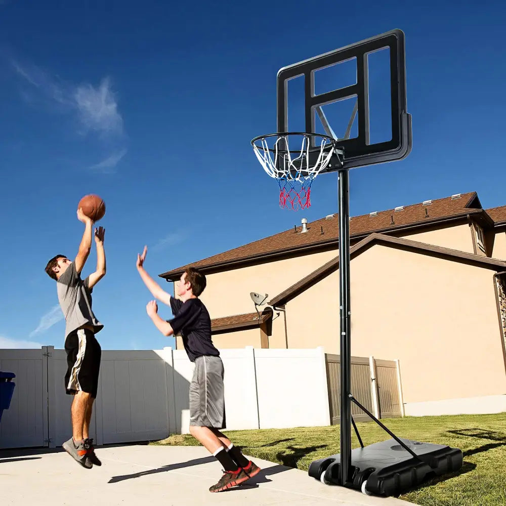 Adjustable Portable Basketball Hoop Stand with Shatterproof Backboard Wheels - Black - Sport Equipments