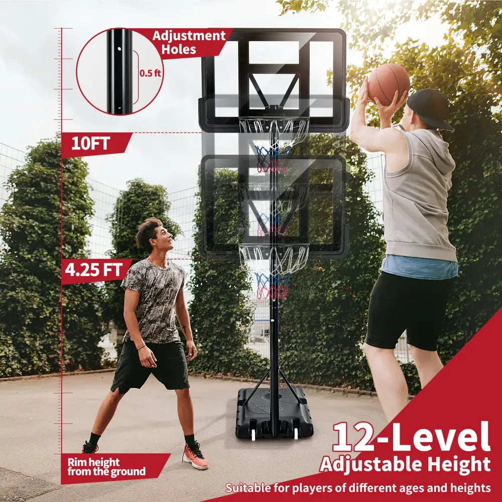 Adjustable Portable Basketball Hoop Stand with Shatterproof Backboard Wheels - Black - Sport Equipments