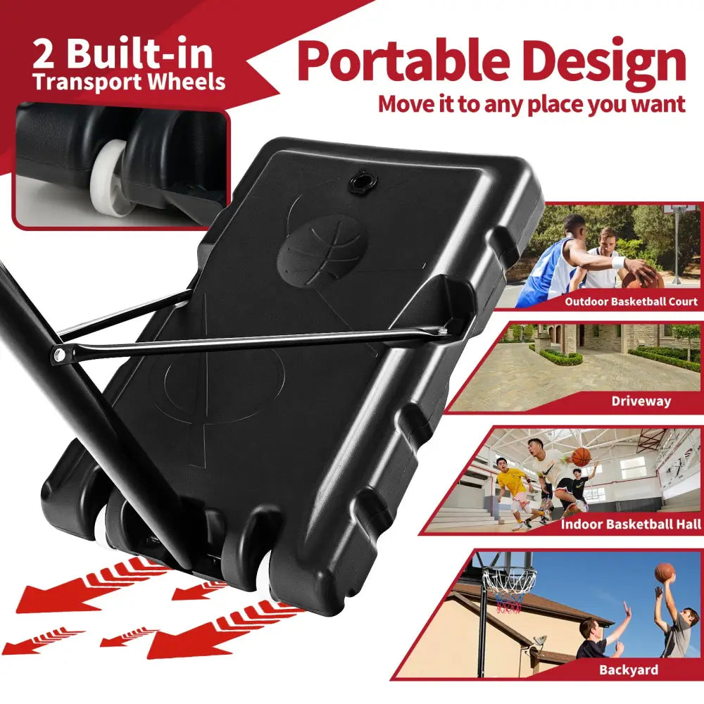 Adjustable Portable Basketball Hoop Stand with Shatterproof Backboard Wheels - Black - Sport Equipments