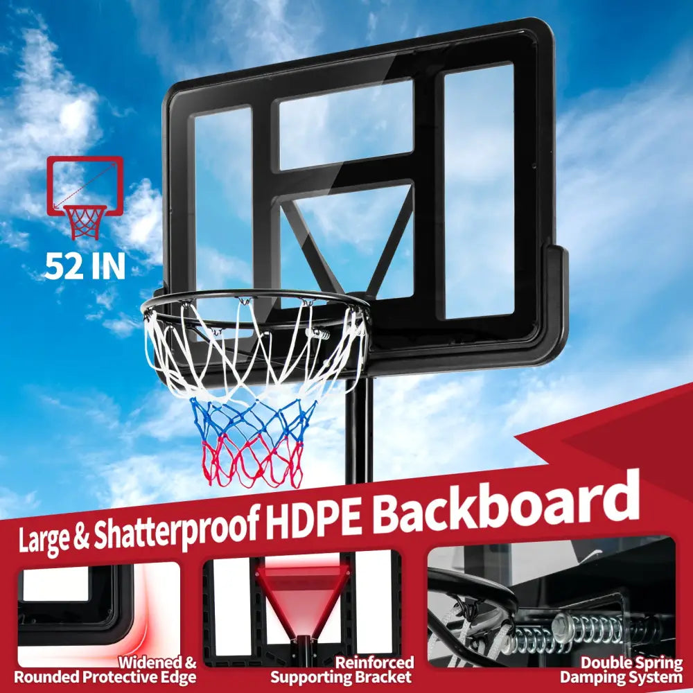 Adjustable Portable Basketball Hoop Stand with Shatterproof Backboard Wheels - Black - Sport Equipments
