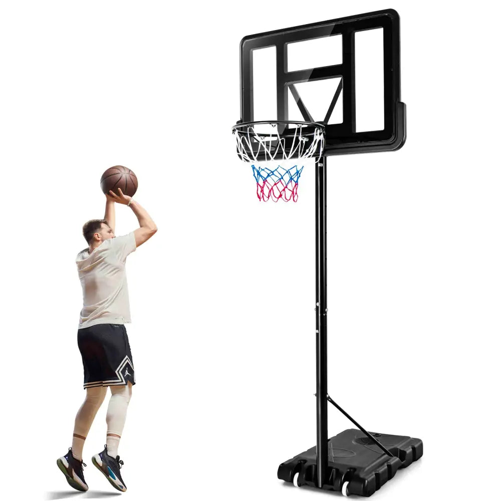Adjustable Portable Basketball Hoop Stand with Shatterproof Backboard Wheels - Black - Sport Equipments