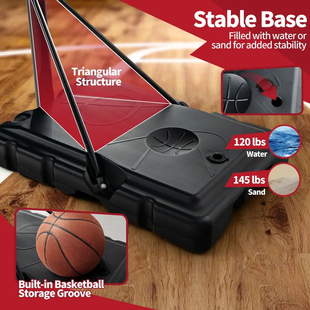Adjustable Portable Basketball Hoop Stand with Shatterproof Backboard Wheels - Black - Sport Equipments