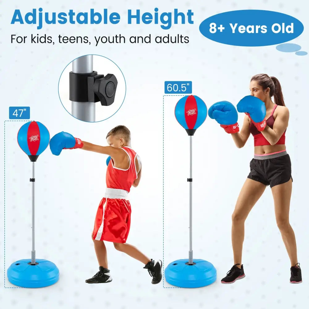 Adjustable Punching Bag with Stand and Boxing Gloves for Both Adults and Kids-Blue - Blue - Boxing & Martial Arts