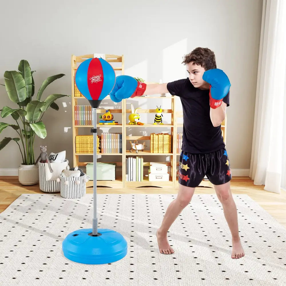 Adjustable Punching Bag with Stand and Boxing Gloves for Both Adults and Kids-Blue - Blue - Boxing & Martial Arts