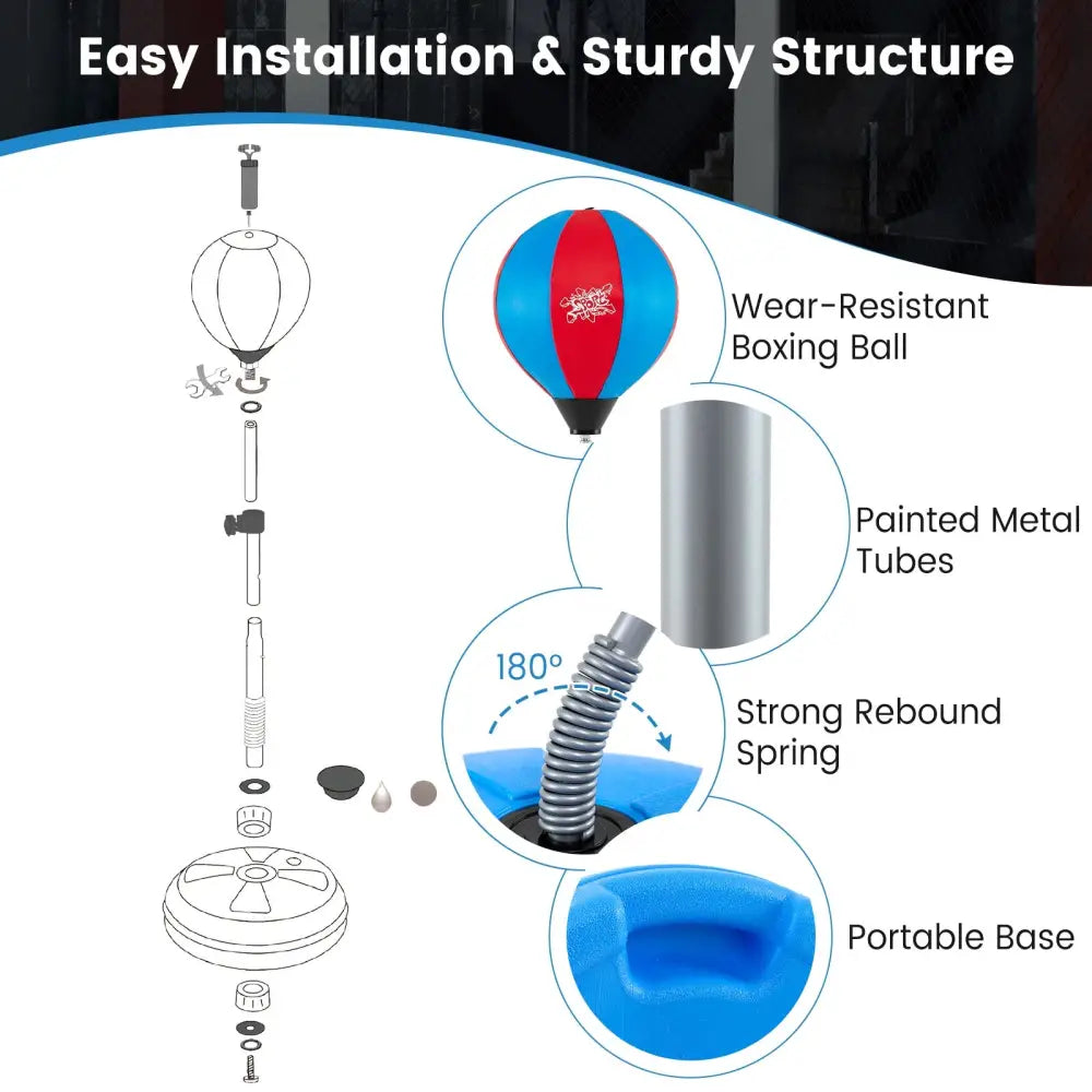 Adjustable Punching Bag with Stand and Boxing Gloves for Both Adults and Kids-Blue - Blue - Boxing & Martial Arts