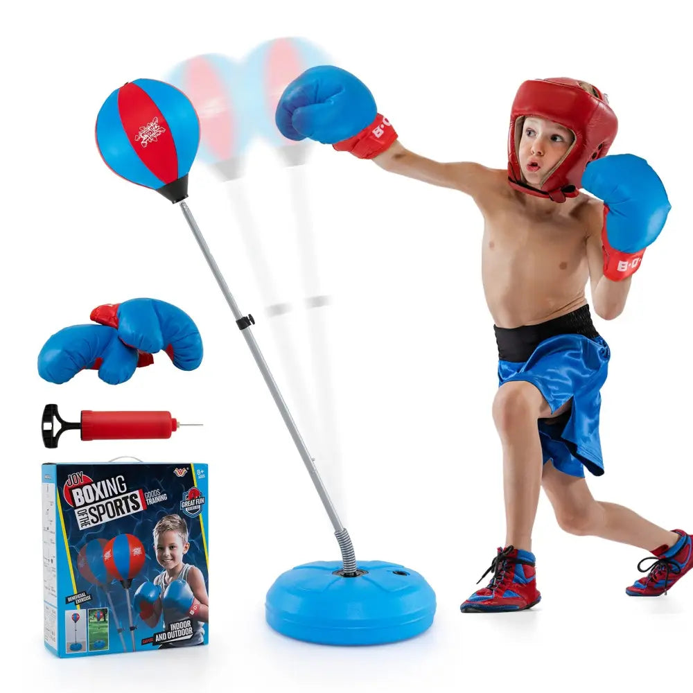 Adjustable Punching Bag with Stand and Boxing Gloves for Both Adults and Kids-Blue - Blue - Boxing & Martial Arts