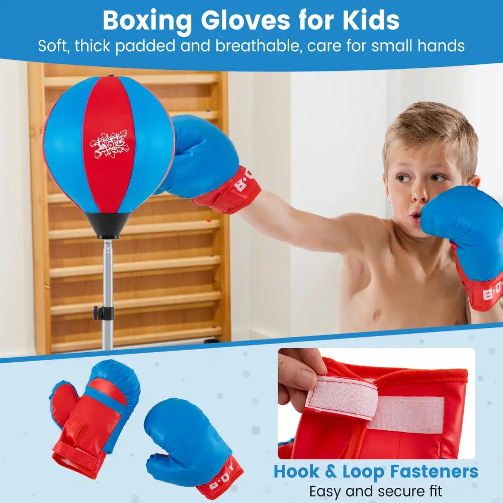 Adjustable Punching Bag with Stand and Boxing Gloves for Both Adults and Kids-Blue - Blue - Boxing & Martial Arts