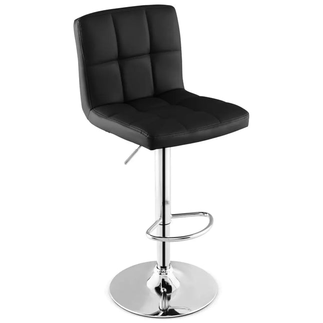 Adjustable Swivel Bar Stool with PU Leather-Black - Black - Bar Stools