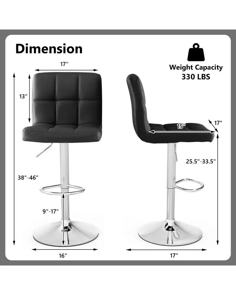 Adjustable Swivel Bar Stool with PU Leather-Black - Black - Bar Stools