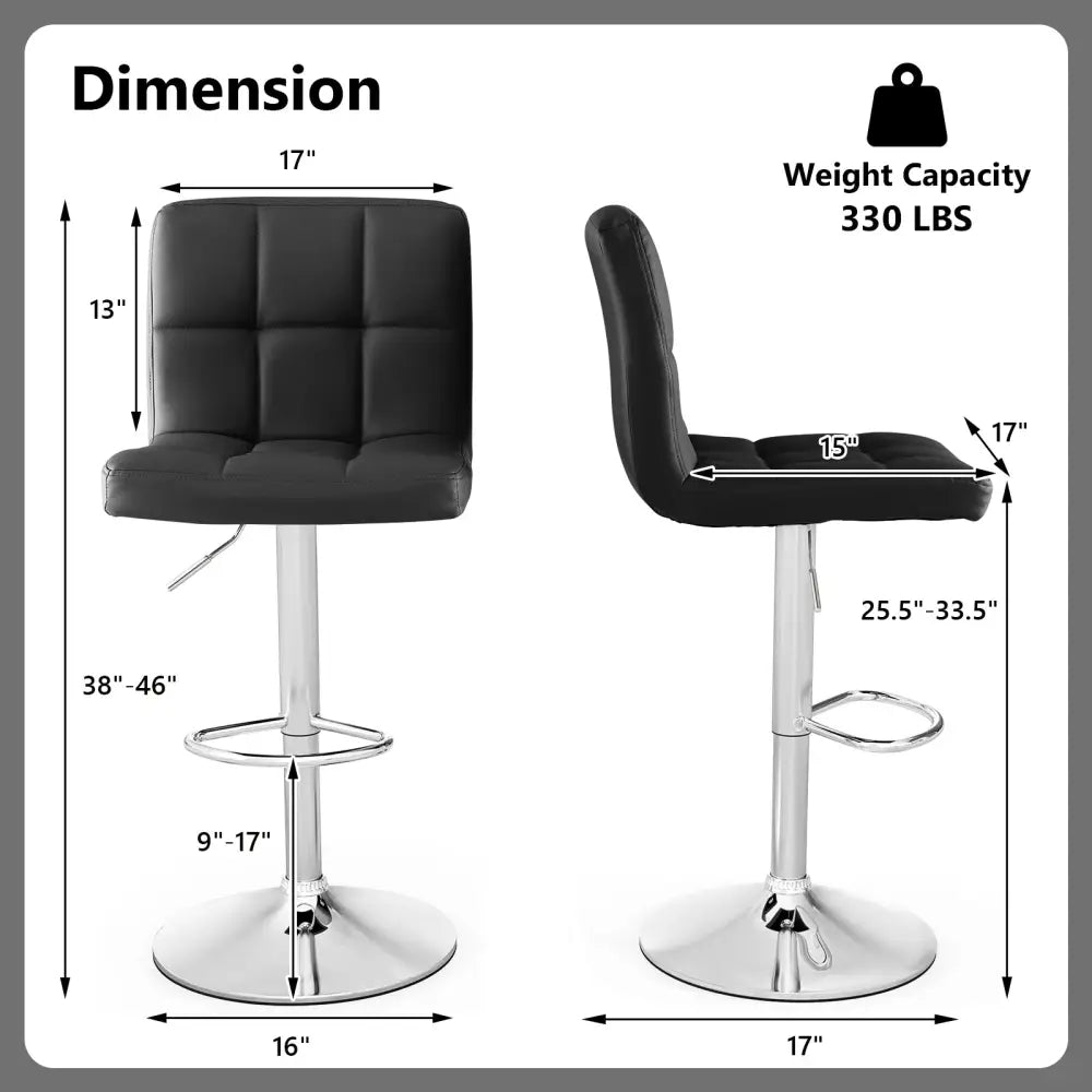 Adjustable Swivel Bar Stool with PU Leather-Black - Black - Bar Stools