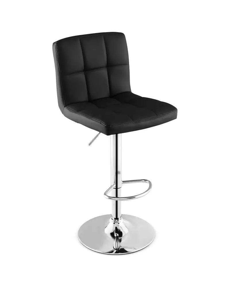 Adjustable Swivel Bar Stool with PU Leather-Black - Black - Bar Stools