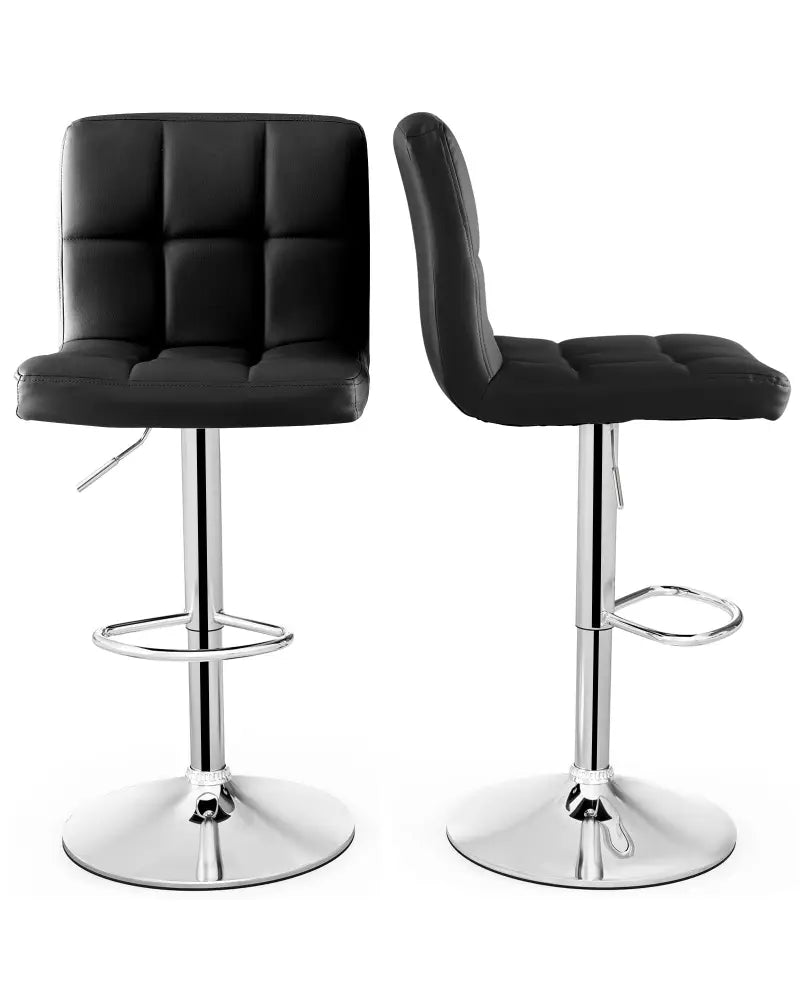 Adjustable Swivel Bar Stool with PU Leather-Black - Black - Bar Stools