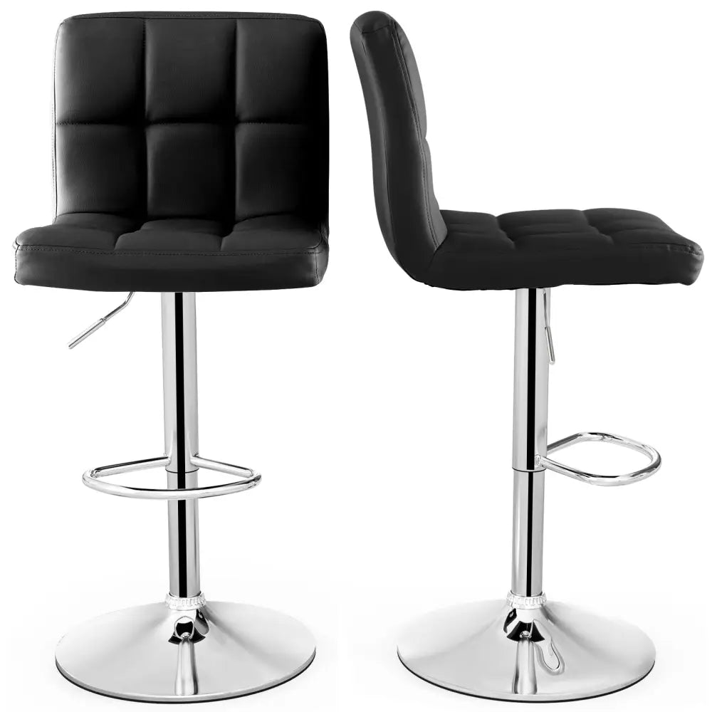 Adjustable Swivel Bar Stool with PU Leather-Black - Black - Bar Stools