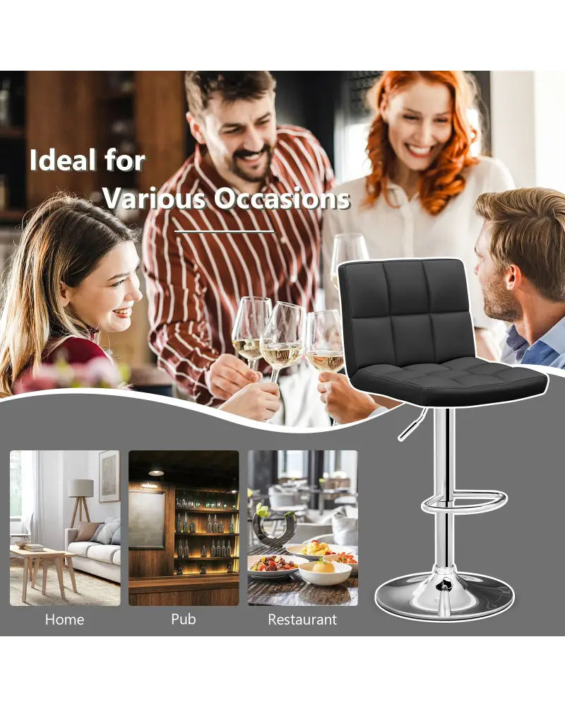 Adjustable Swivel Bar Stool with PU Leather-Black - Black - Bar Stools