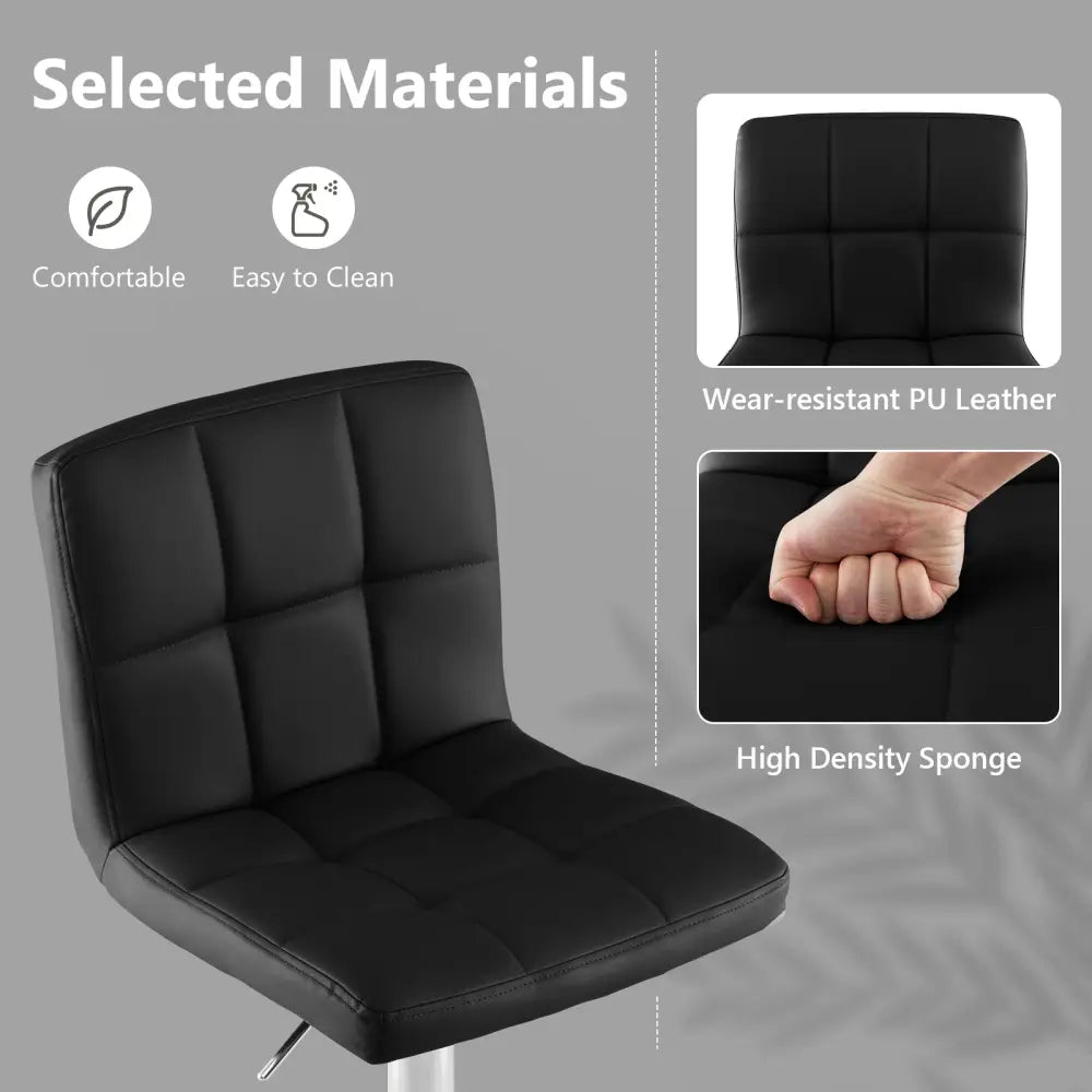 Adjustable Swivel Bar Stool with PU Leather-Black - Black - Bar Stools