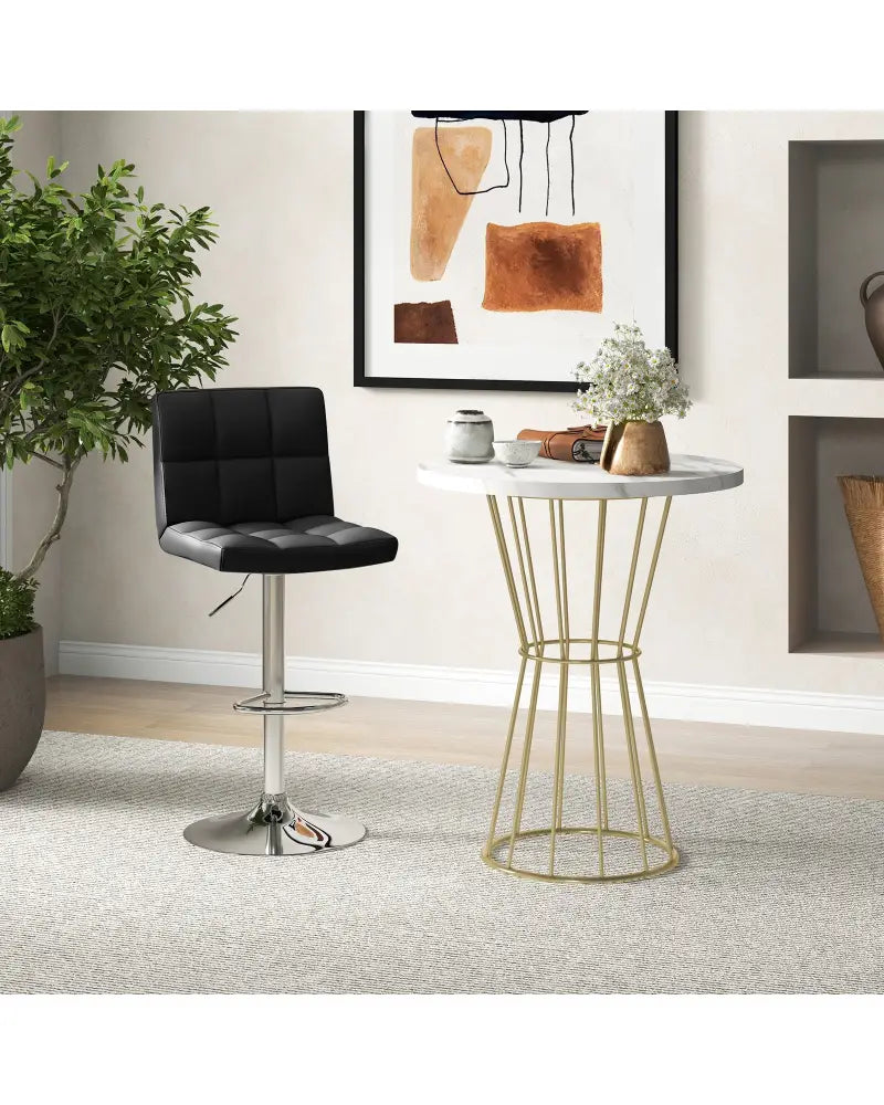 Adjustable Swivel Bar Stool with PU Leather-Black - Black - Bar Stools