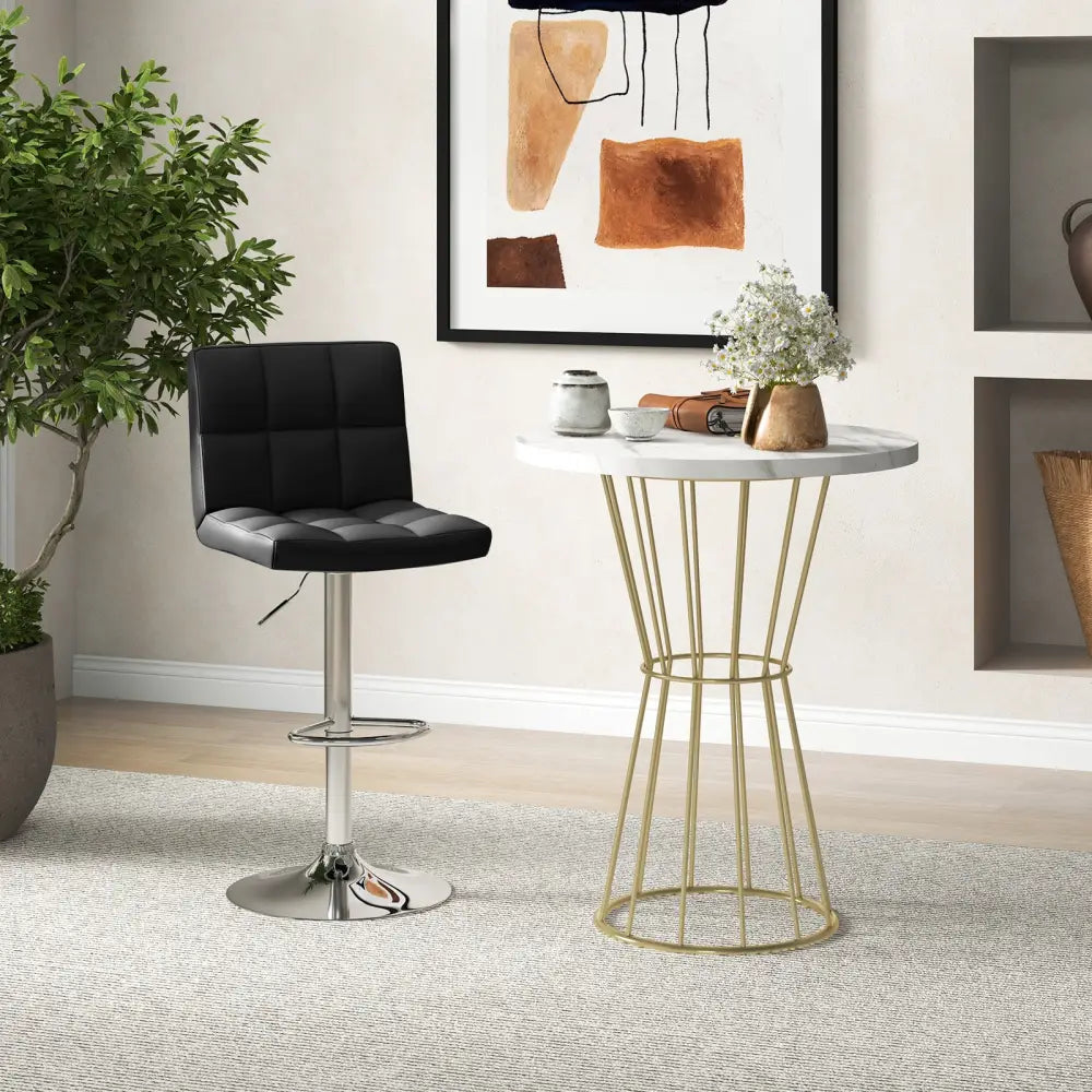 Adjustable Swivel Bar Stool with PU Leather-Black - Black - Bar Stools