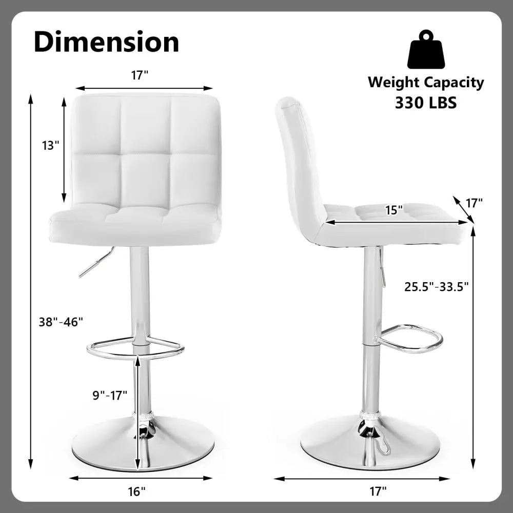 Adjustable Swivel Bar Stool with PU Leather-White - White - Bar Stools