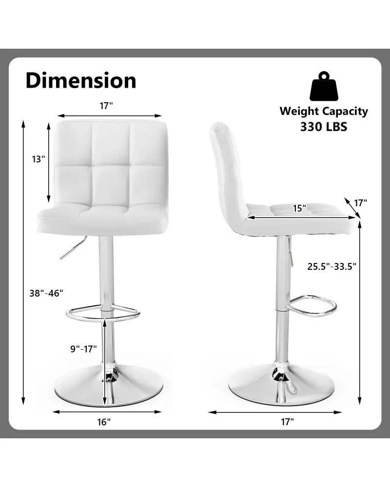 Adjustable Swivel Bar Stool with PU Leather-White - White - Bar Stools