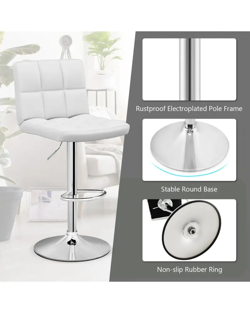 Adjustable Swivel Bar Stool with PU Leather-White - White - Bar Stools