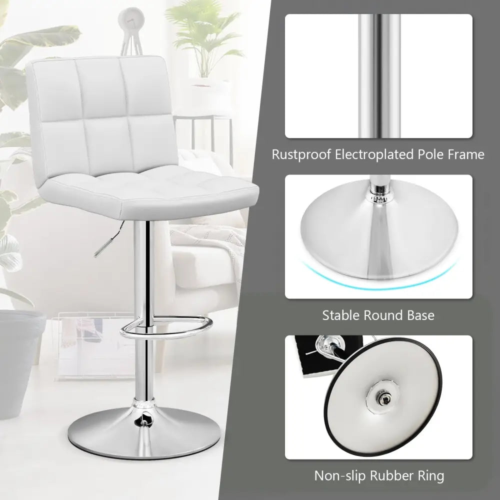 Adjustable Swivel Bar Stool with PU Leather-White - White - Bar Stools