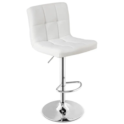 Adjustable Swivel Bar Stool with PU Leather-White Costway