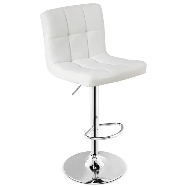 Adjustable Swivel Bar Stool with PU Leather-White Costway