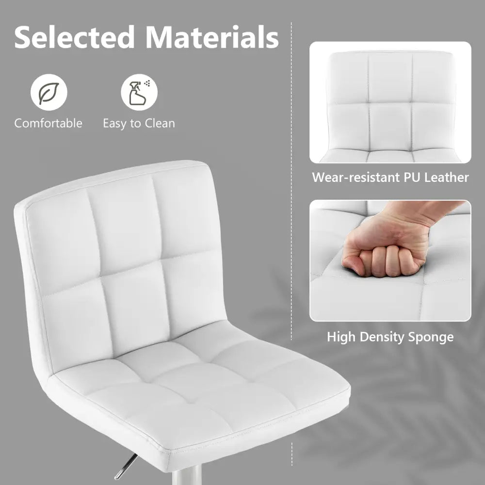 Adjustable Swivel Bar Stool with PU Leather-White - White - Bar Stools