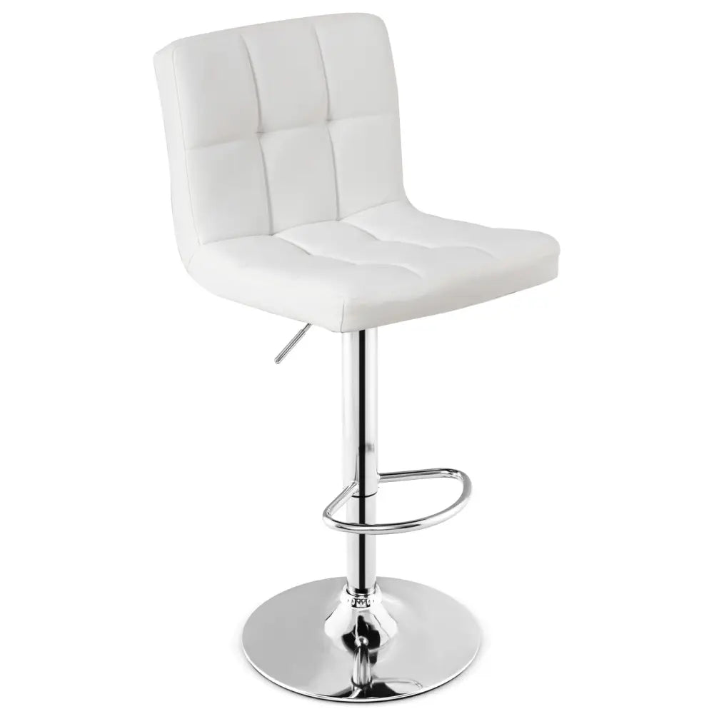 Adjustable Swivel Bar Stool with PU Leather-White - White - Bar Stools