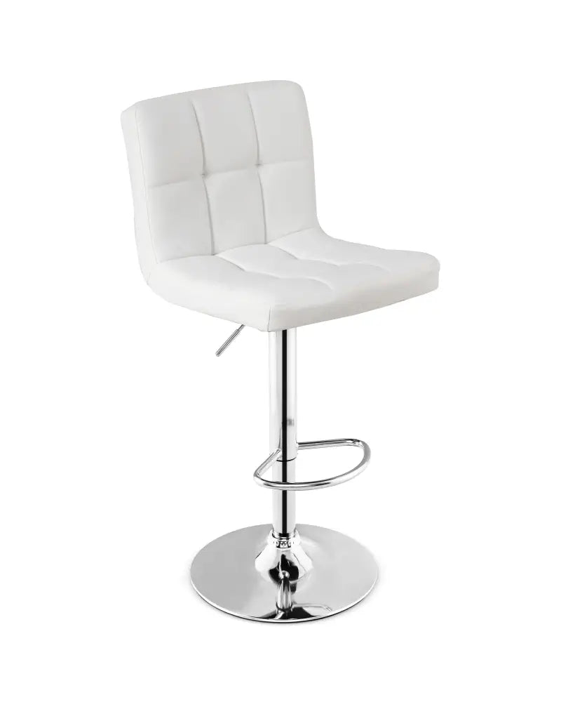 Adjustable Swivel Bar Stool with PU Leather-White - White - Bar Stools