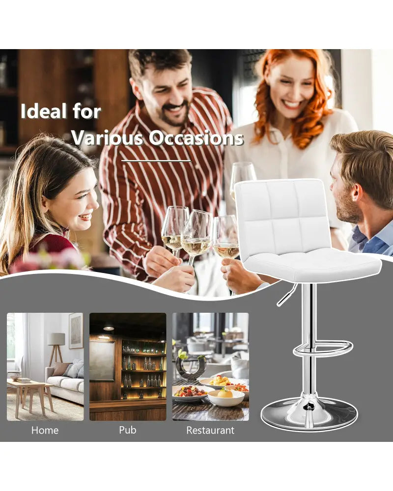 Adjustable Swivel Bar Stool with PU Leather-White - White - Bar Stools