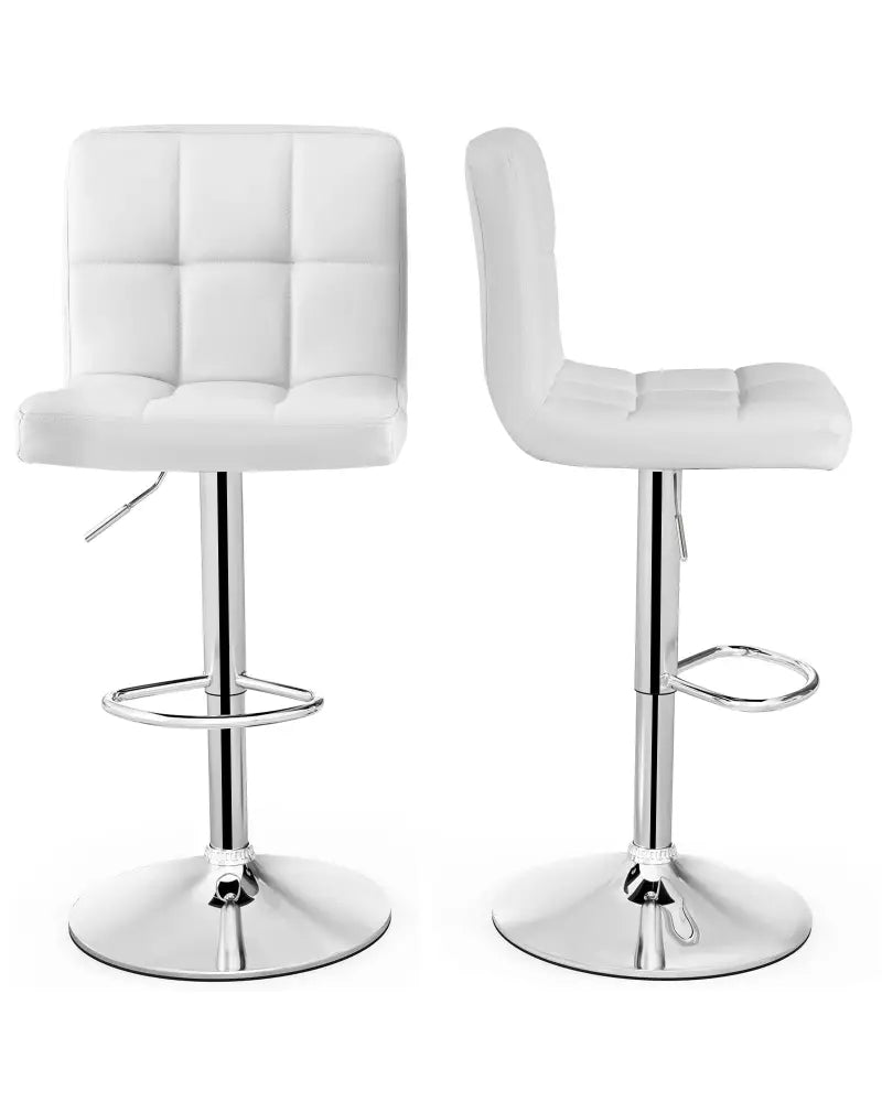 Adjustable Swivel Bar Stool with PU Leather-White - White - Bar Stools