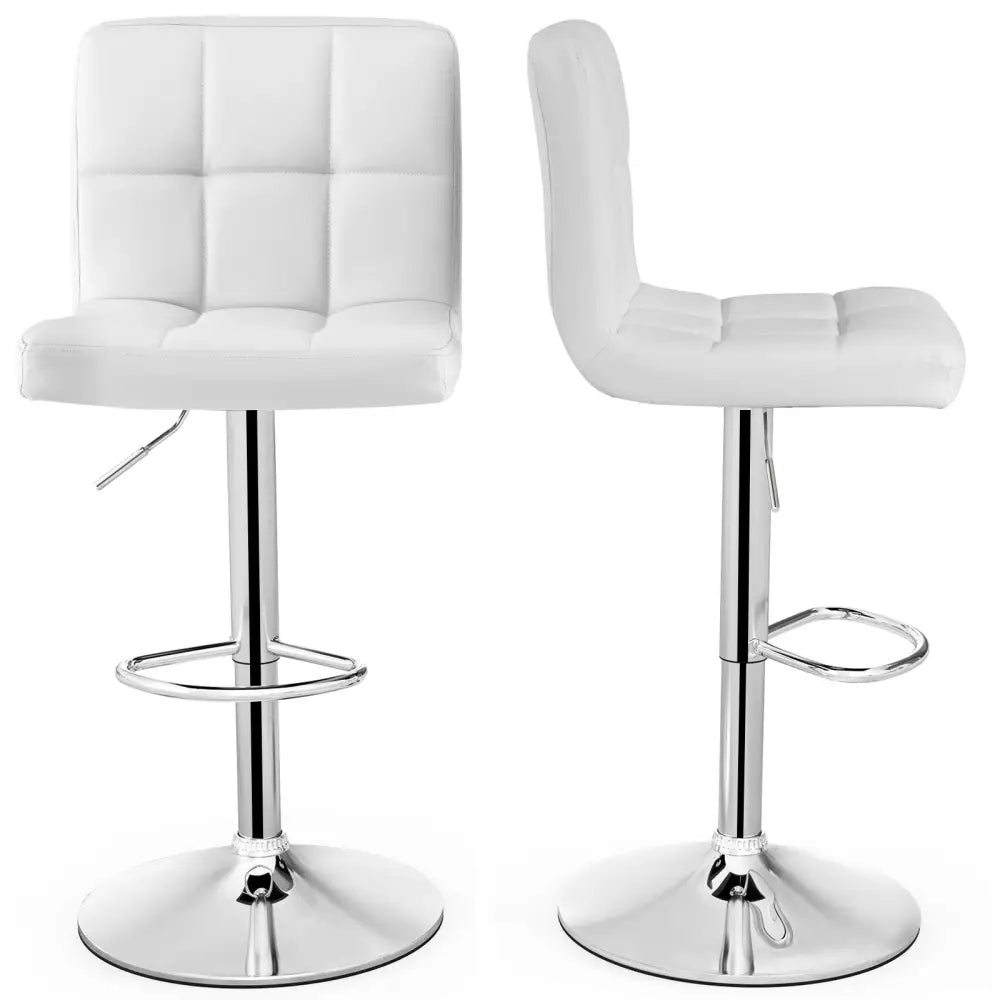 Adjustable Swivel Bar Stool with PU Leather-White - White - Bar Stools