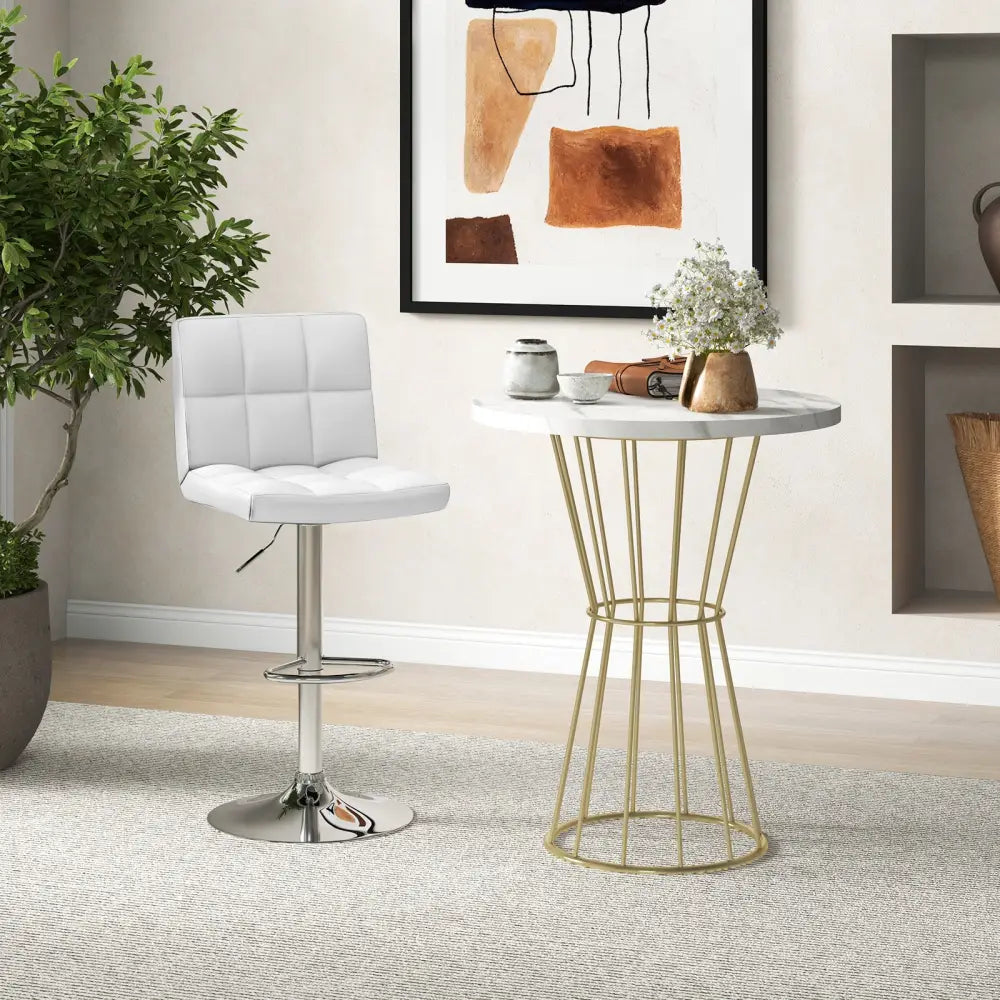 Adjustable Swivel Bar Stool with PU Leather-White - White - Bar Stools