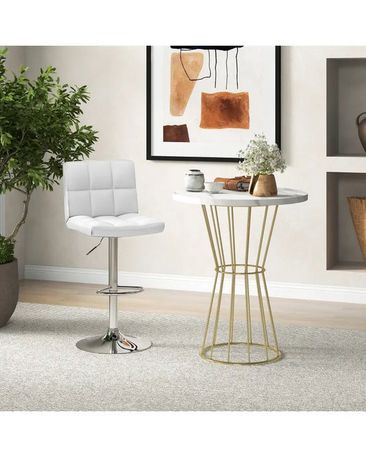 Adjustable Swivel Bar Stool with PU Leather-White - White - Bar Stools