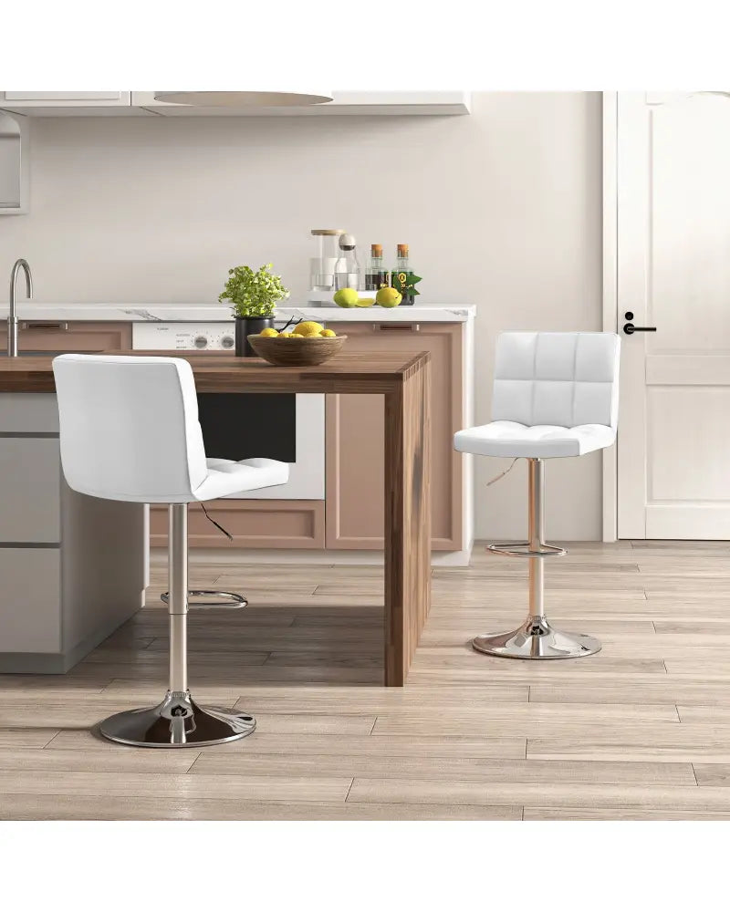 Adjustable Swivel Bar Stool with PU Leather-White - White - Bar Stools