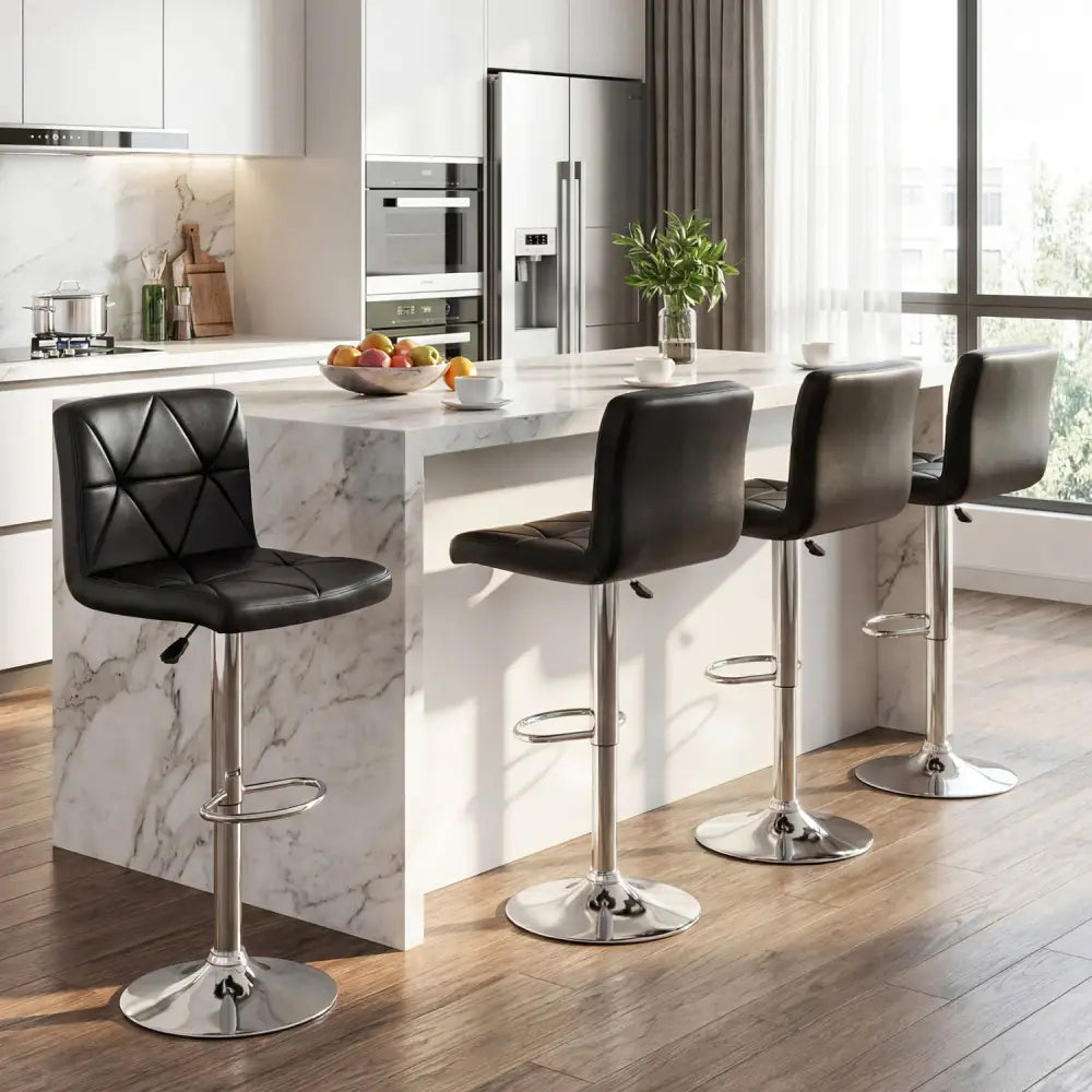 Adjustable Swivel Barstools Set of 2 with Back and Footrest-Black - Black - Bar Stools