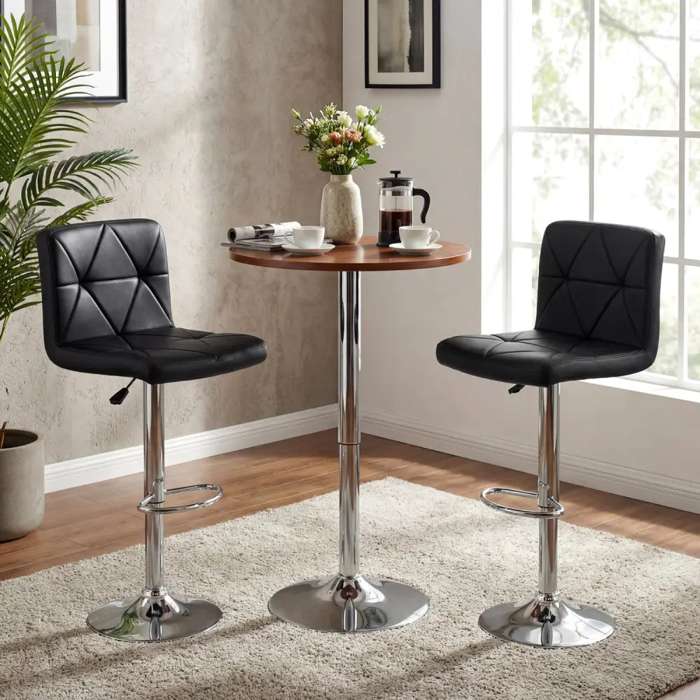 Adjustable Swivel Barstools Set of 2 with Back and Footrest-Black - Black - Bar Stools