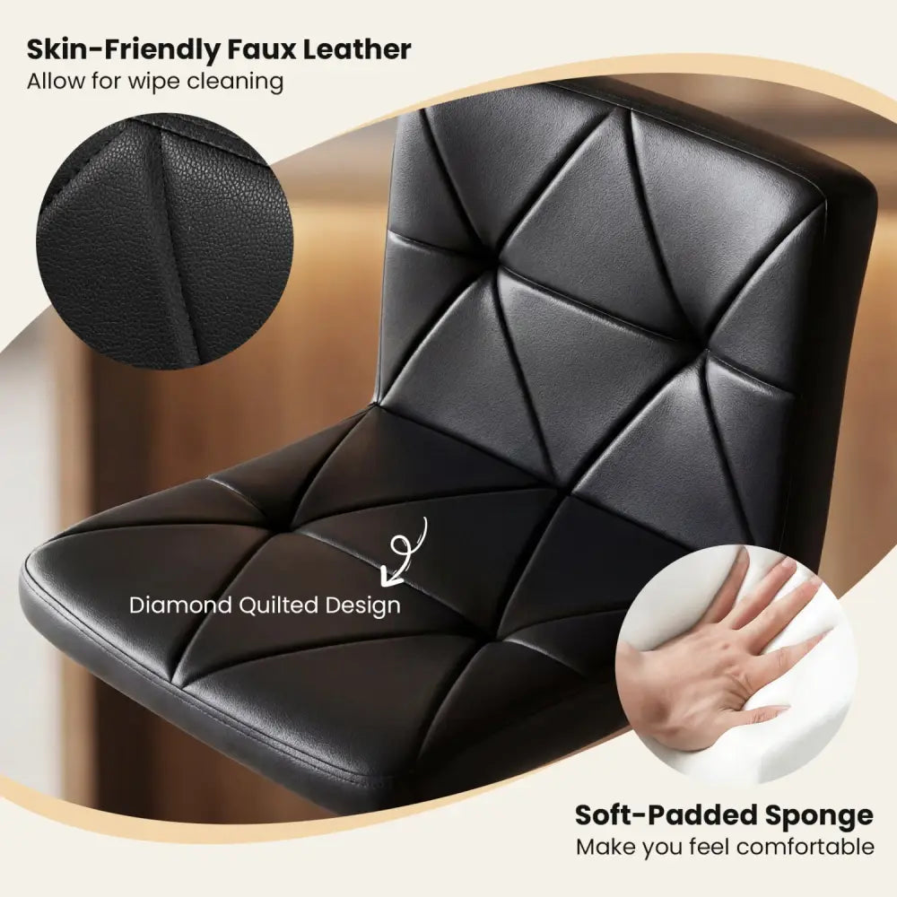Adjustable Swivel Barstools Set of 2 with Back and Footrest-Black - Black - Bar Stools