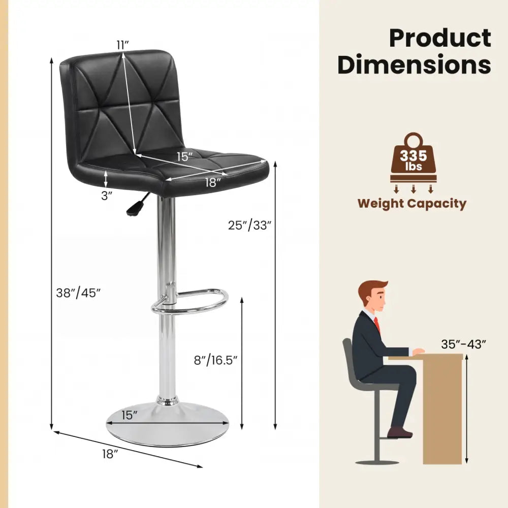 Adjustable Swivel Barstools Set of 2 with Back and Footrest-Black - Black - Bar Stools