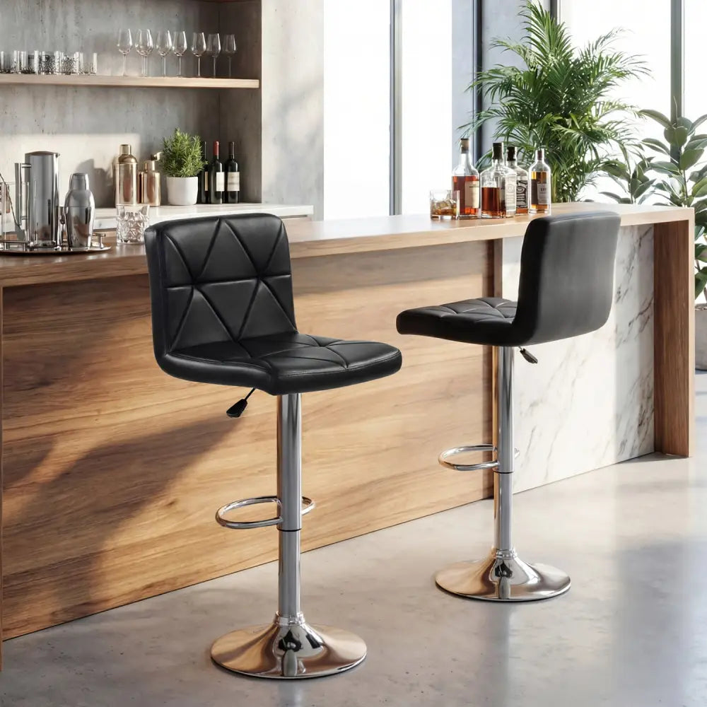 Adjustable Swivel Barstools Set of 2 with Back and Footrest-Black - Black - Bar Stools