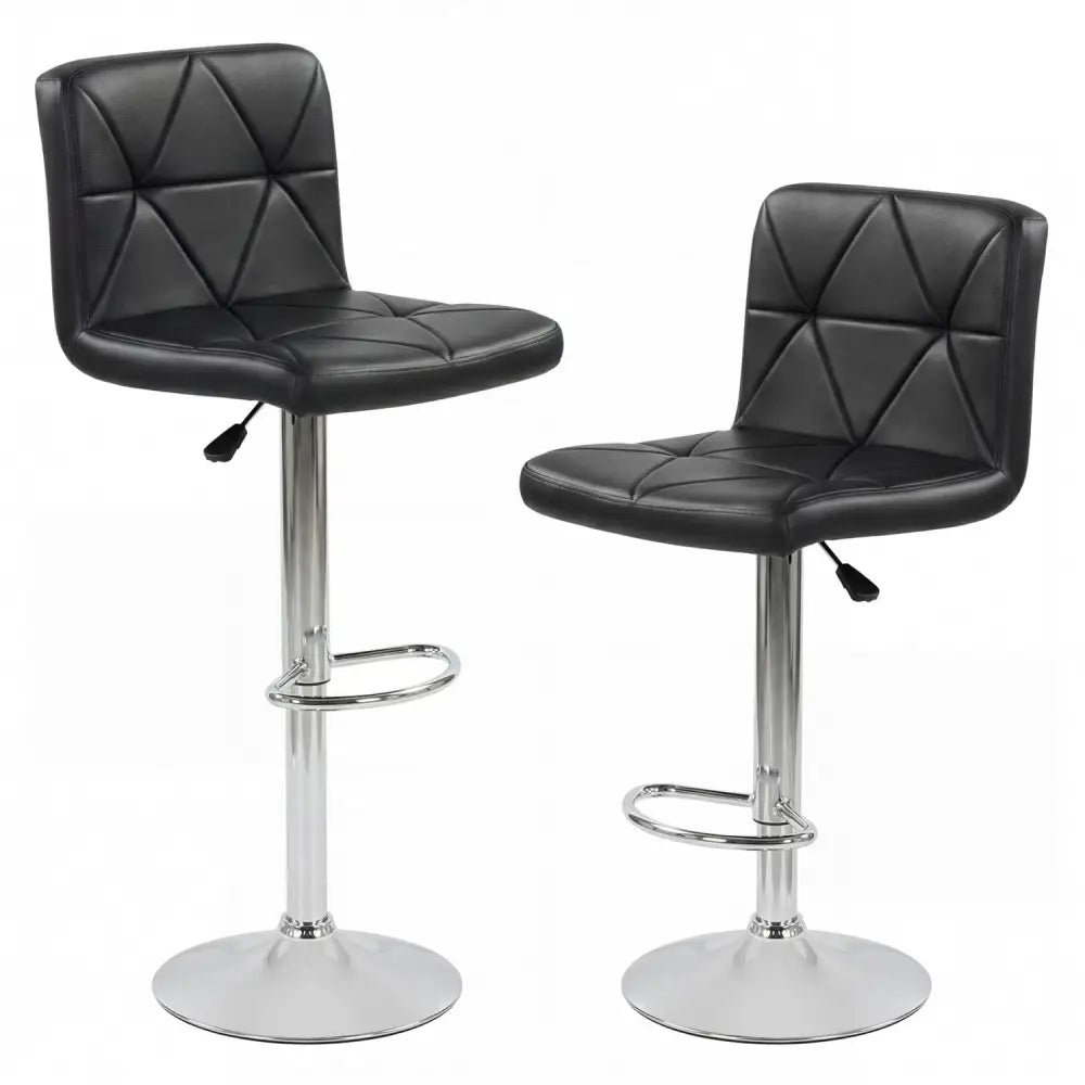 Adjustable Swivel Barstools Set of 2 with Back and Footrest-Black - Black - Bar Stools