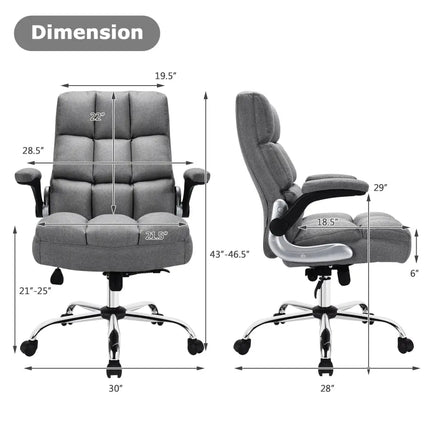 Adjustable Swivel Office Chair with High Back and Flip-up Arm for Home and Office-Gray - Gray - Leisure Chairs