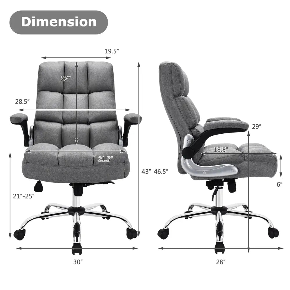 Adjustable Swivel Office Chair with High Back and Flip-up Arm for Home and Office-Gray - Gray - Leisure Chairs